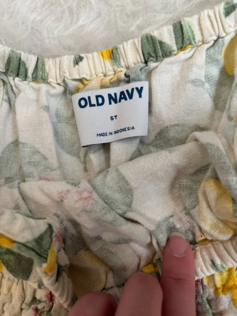 Old Navy Cream Linen Blend Sundress with Yellow Lemon Print